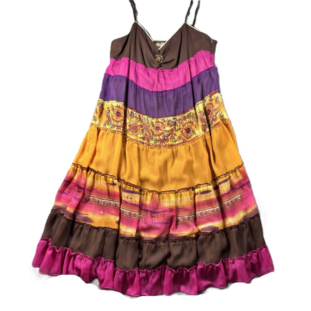 Robbie Bee Women Tiered Midi Dress Vintage Y2K Boho Fairy Peasant Size 14 L153